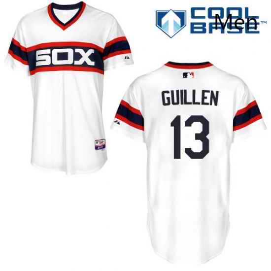 Mens Majestic Chicago White Sox 13 Ozzie Guillen Replica White 2013 Alternate Home Cool Base MLB Jersey